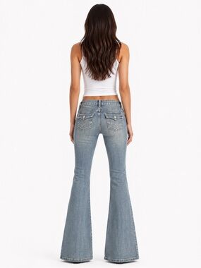 Y2K 2000s indie sleaze SO Flare Jeans size 7 Low Rise Light Wash Flip Pocket
